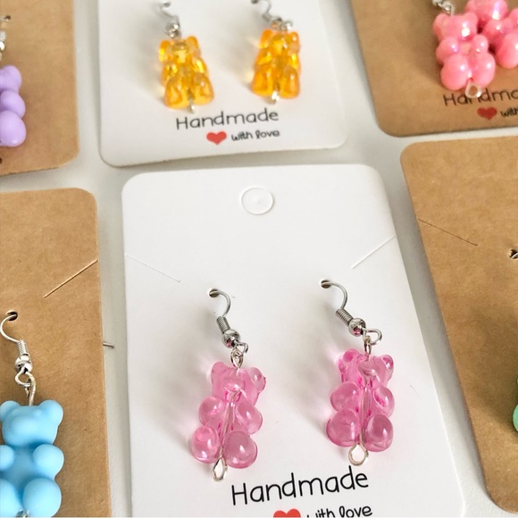 New Set of 6 Pairs of Colourful Gummy Bear Earrings Multiple Cute Unique Gifts - Picture 6 of 9